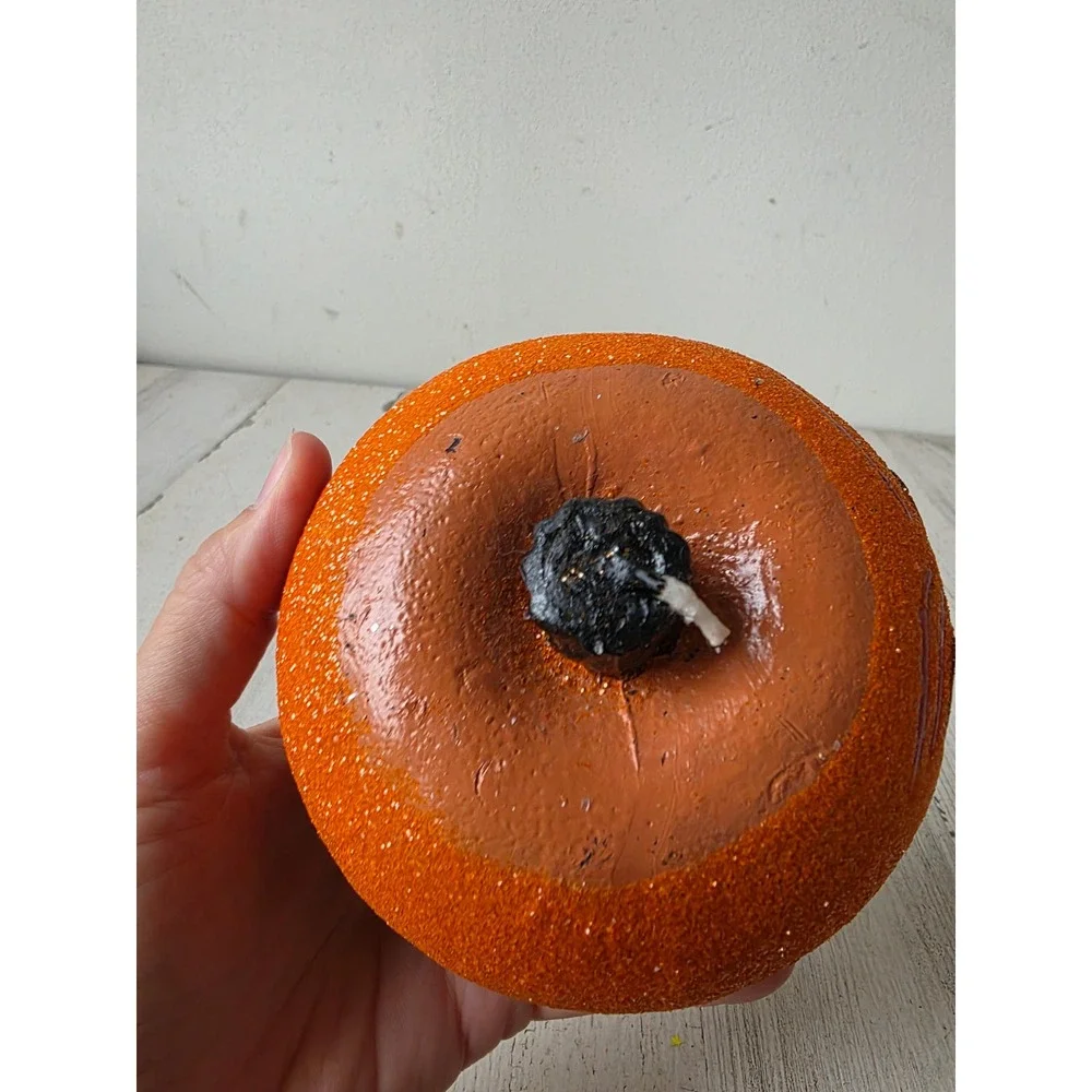 Dept 56 glitter pumpkin Halloween glitterville? Candle figurine statue decor
